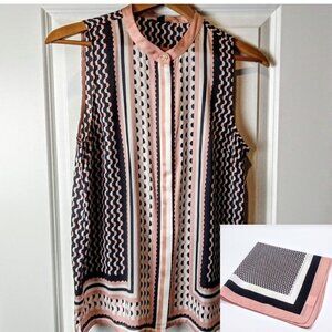 Ann Taylor Pink Geometric Print Sleeveless Top & Scarf